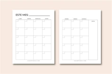 Calendario Mensual En Dos Hojas Y Sin Fecha Vida Imprimible