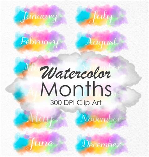 Months Of The Year Clip Art Watercolor Clipart Watercolor Clip Art