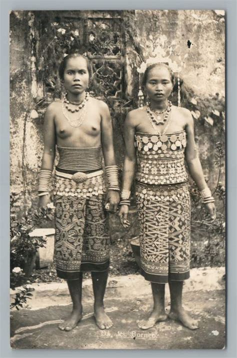 Dayak Girls BORNEO Antique Ethnographic Photo RPPC Topless Nude