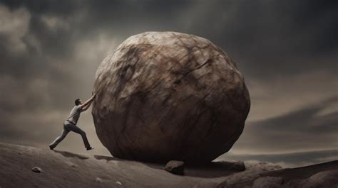Premium Ai Image Sisyphus Concept With Businessperson Pushing Huge