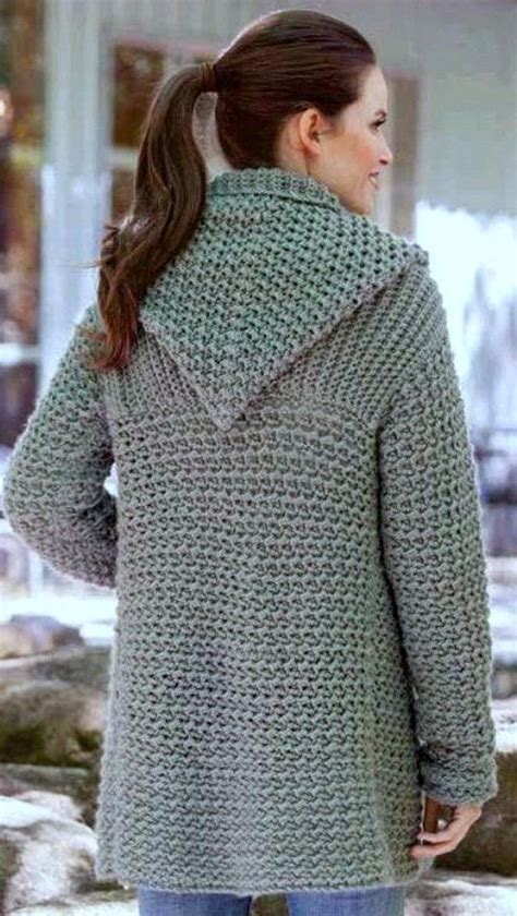 Crochet Pattern Chunky Hooded Jacket Cardigan Coat Sweater Etsy In