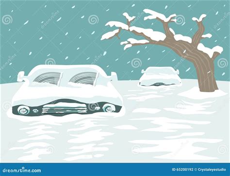 Great Snowfall Blizzard Covers A Street With Cars Editable Clip Art