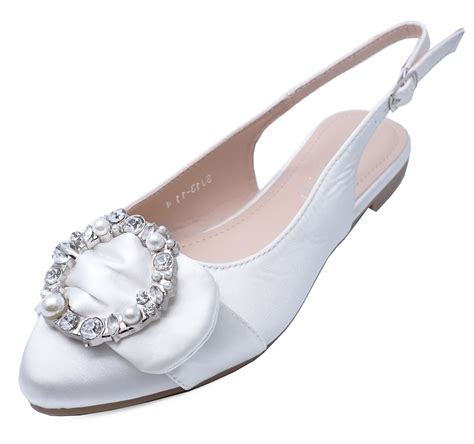Womens White Satin Bridesmaid Wedding Bridal Bride Party Flat Shoes
