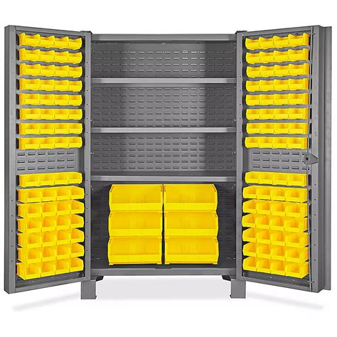 Heavy Duty Bin Storage Cabinet 48 X 24 X 78 126 Yellow Bins H 9988y