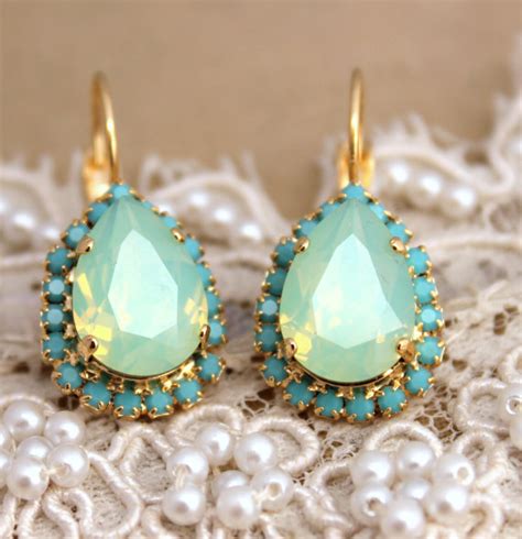 Turquoise Mint Teardrop Pear Hook Earring 14k Plated Gold Post