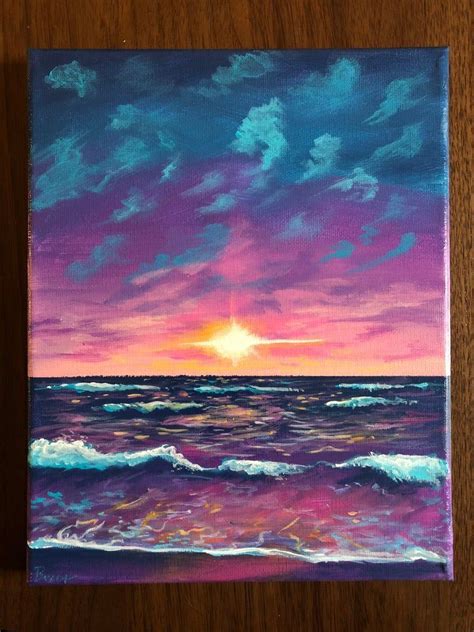Ocean Sunset Acrylic Painting 8x10 Etsy Beachsunsetpainting Canvas