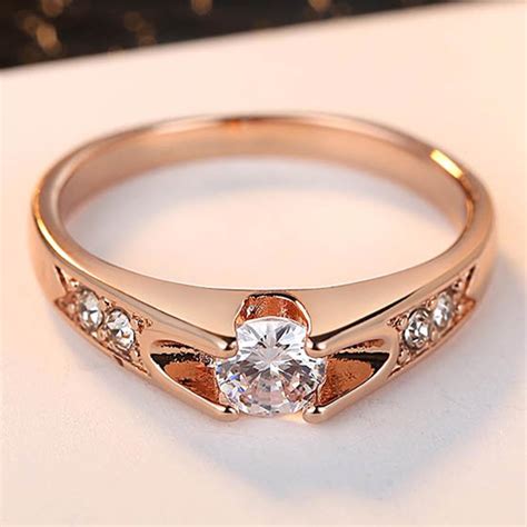 Rose Gold Color Engagement Ring Zircon Jewelry Rings