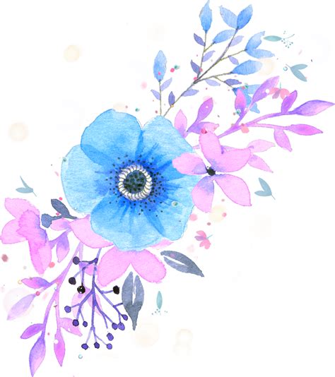 Pink And Blue Floral Clipart Purple Watercolor Flowers Png Etsy My