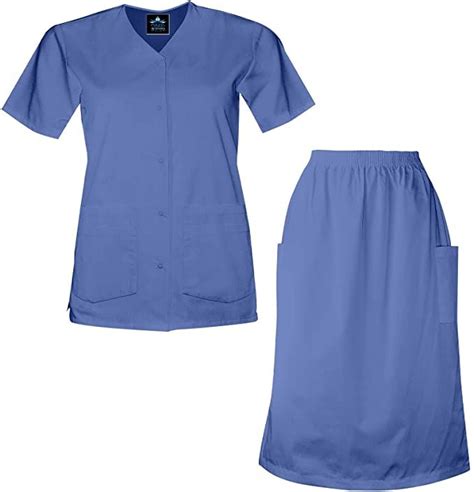 Mazel Uniforms Skirt Scrub Set Snap Top And Elastic Skirt Scrub