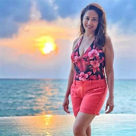 Madhuri Dixit Makes Our Heart Go Dhak Dhak As She Poses In Red Swimsuit In The Maldives — View