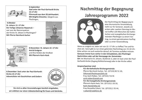 Programm 2022 Nachmittag Der Begegnung In Plochingen Kirchengemeinde