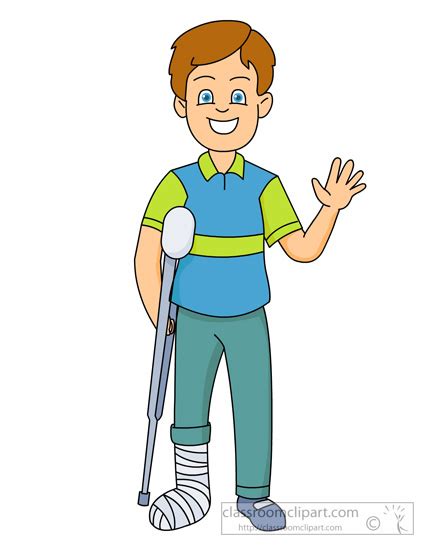 Medical Clipart Boy With Fractured Leg Using Crutches Classroom Clipart
