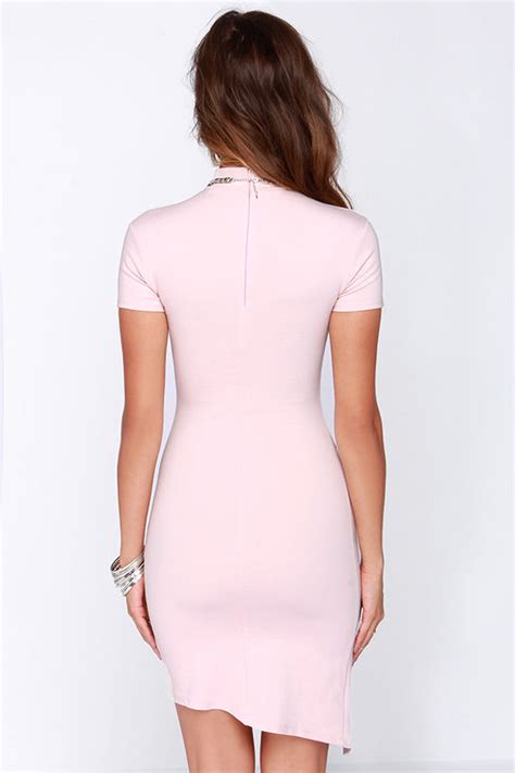 Chic Light Pink Dress Bodycon Dress Midi Dress 4800
