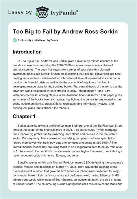 Too Big To Fail By Andrew Ross Sorkin 6006 Words Book Review Example