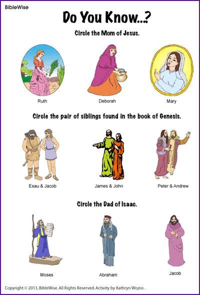 Identify The Correct Bible Characters Kids Korner Biblewise Bible Characters Bible Bible