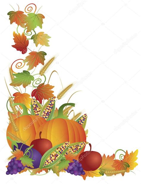 Thanksgiving Fall Harvest And Vines Border Illustration Stock Vector