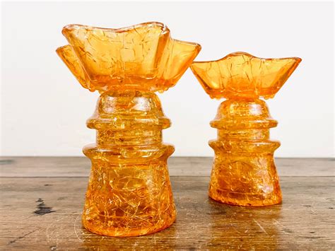 Vintage Hemingray Insulator Crackle Glass Votive Candle Etsy