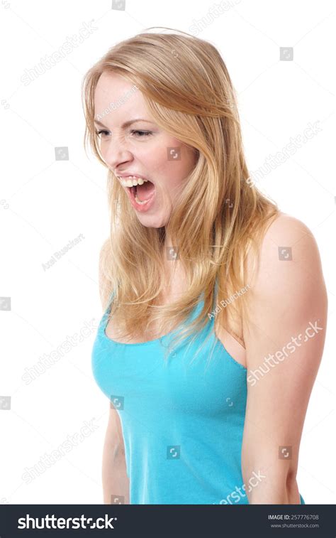 Side View Furious Young Woman Screaming Stock Photo 257776708