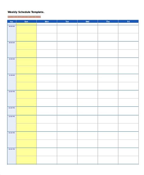 Blank Work Schedule Template Free Printable