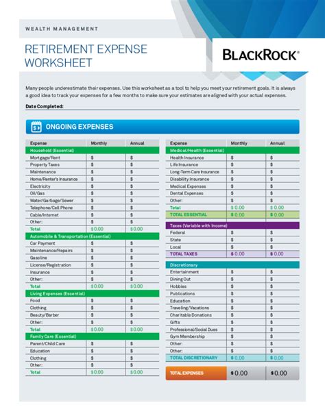 Blackrock Retirement Expense Worksheet — Db