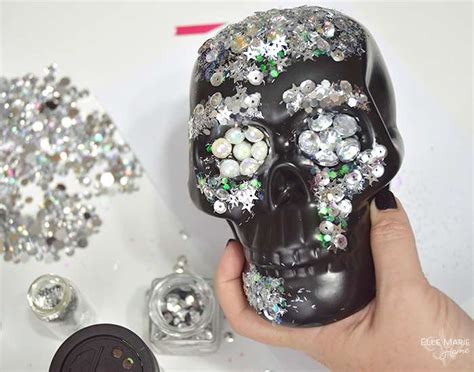 Bejeweled Skull Halloween Decor
