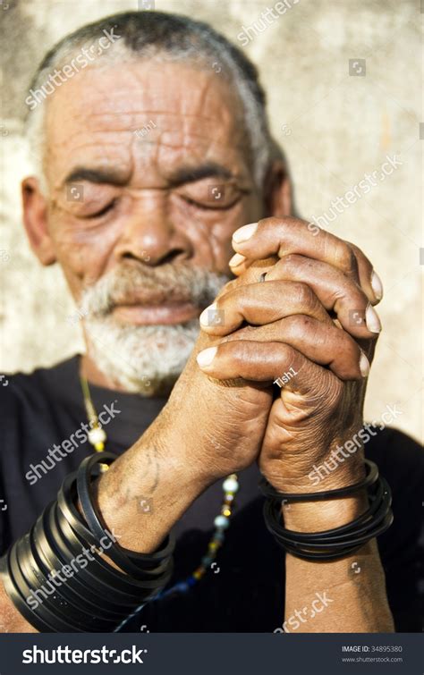 Senior African Man Folded Hands Focus Stock Photo Edit Now 34895380
