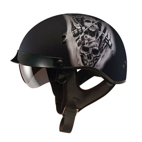 Flat Black Tor Motorcycle Half Helmet Retractable Visor