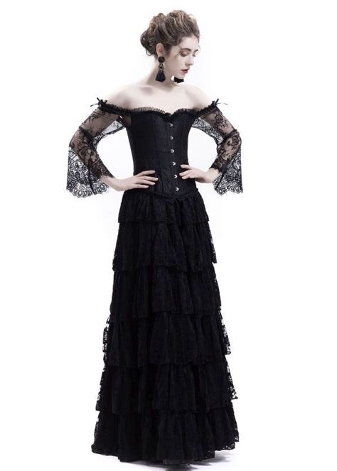 Black Lace Romantic Gothic Corset Long Prom Dress D1043 D