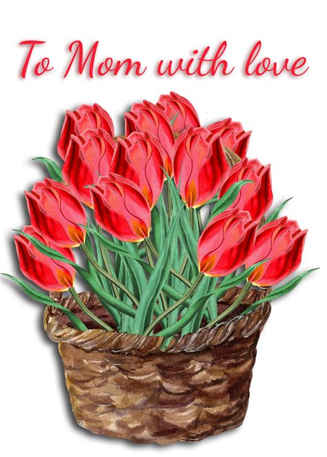Mothers Day Greeting With Red Tulips In 2021 Mothers Day Clip Art