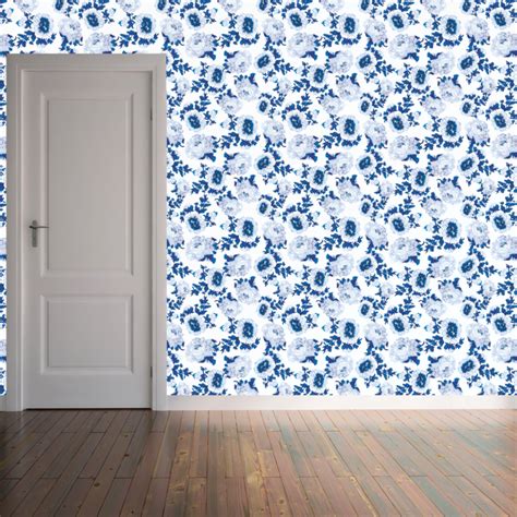 Blue Floral Wallpaper Removable Wall Stickers And Wall Decals