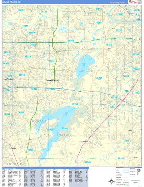 Grand Prairie Texas Zip Code Wall Map Basic Style By Marketmaps