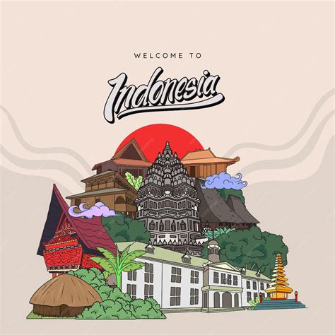 Premium Vector Indonesia Landmark Hand Drawn Indonesian Cultures