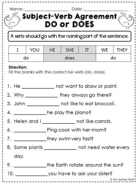 Subject Verb Agreement Worksheets For Grade 8 With Answers