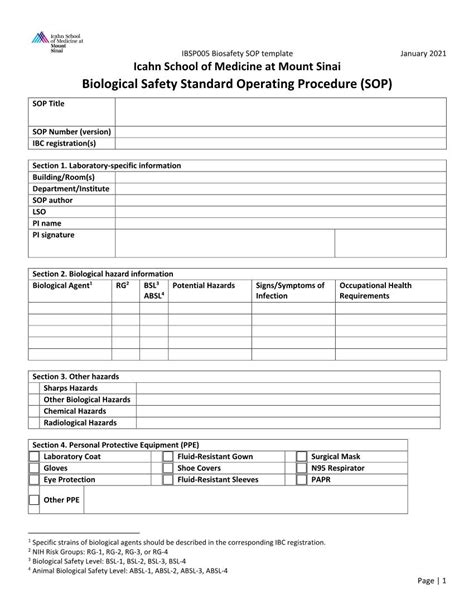 Biological Safety Standard Operating Procedure Sop Sop Title Docslib