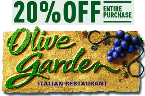 For more about this website, and its current promotions connect with them on twitter @olivegarden, or facebook. Olive Garden - Save 20% off your purchase