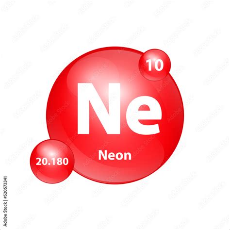 Neon Ne Icon Structure Chemical Element Round Shape Circle Red Easily