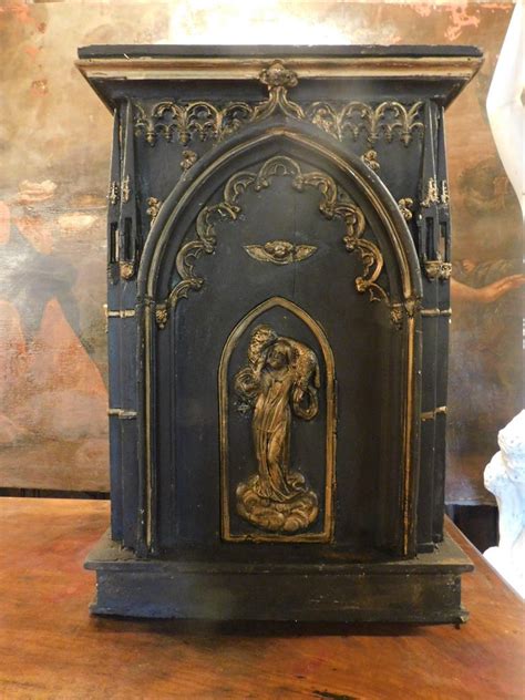 Antique Altar Tabernacle Cabinets Black And Gold Wood Carved Door