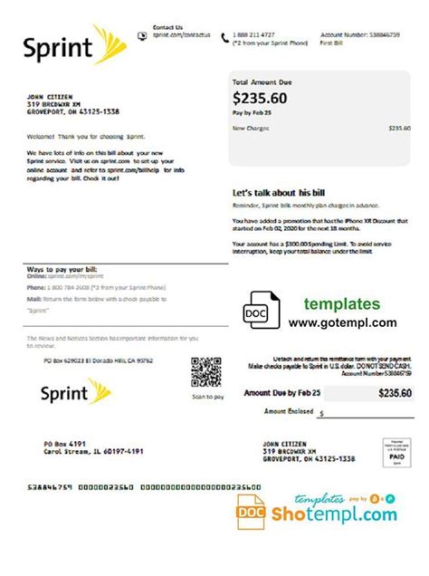 Cell Phone Bill Template Pdf