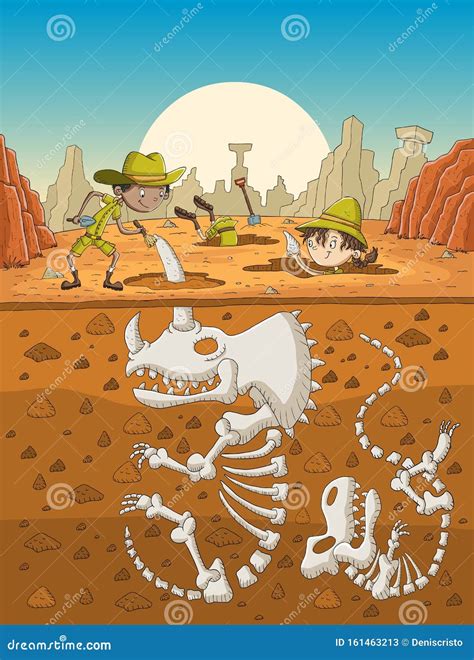Paleontologist Working With Dinosaur Fossils Cartoon Vector