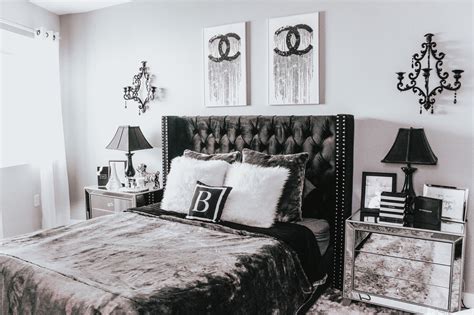 Light gray bedroom curtains may contain black motifs on them. Bedroom Decor Updates - BLONDIE IN THE CITY