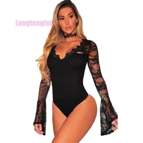 2018 Hot Sexy Lingerie Womens Sexy Eyelash Lace Long Sleeved Bodysuit