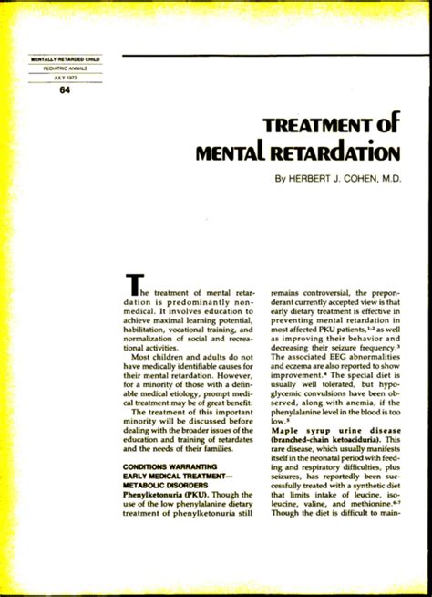 Treatment Of Mental Retardation Pediatric Annals