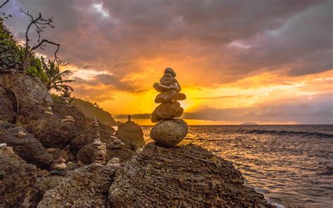 Free Download Rocks Stones Sunset Stacked Stack Shore Wallpaper