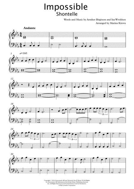 Impossible By Shontelle And James Arthur Easy To Read Format Sheet