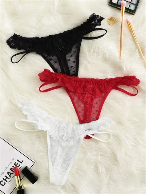 Shein Floral Lace Heart Embroidered Panty Set 3pack Lingerie Sleepwear