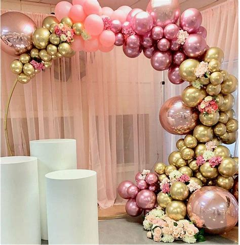 134 Pcs Chrome Gold Rose Pastel Baby Pink Balloons Garland Arch Kit 4d