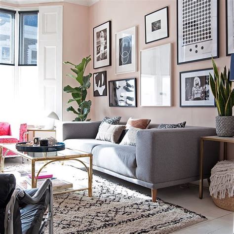 Liljencrantz design the sofa is the unquestionable ce. Contemporary living room with grey sofa, blush walls and ...