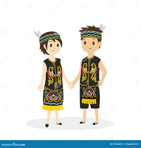 Costume Traditional Sarawak Gawai Dayak Cartoon Dayak Boy Holding Riset