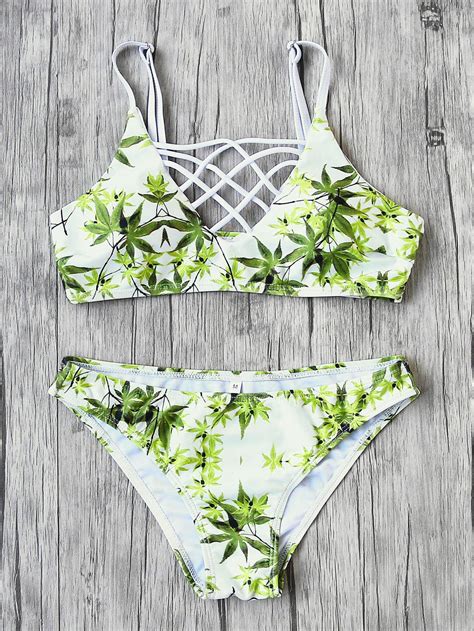 shop leaf print criss cross bikini set online shein hot sex picture