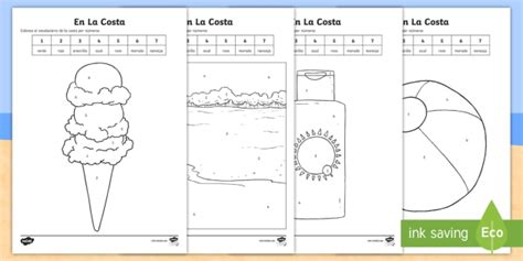 Seaside Topic Spanish Colour By Number Worksheet